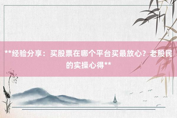 **经验分享：买股票在哪个平台买最放心？老股民的实操心得**