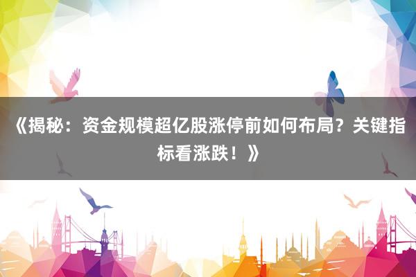 《揭秘：资金规模超亿股涨停前如何布局？关键指标看涨跌！》
