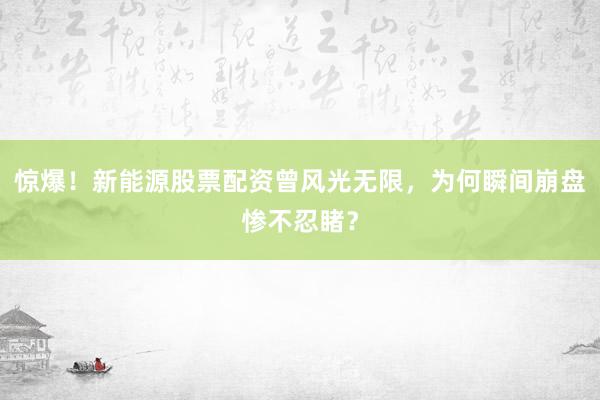 惊爆！新能源股票配资曾风光无限，为何瞬间崩盘惨不忍睹？