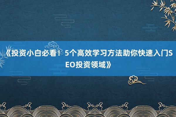 《投资小白必看！5个高效学习方法助你快速入门SEO投资领域》